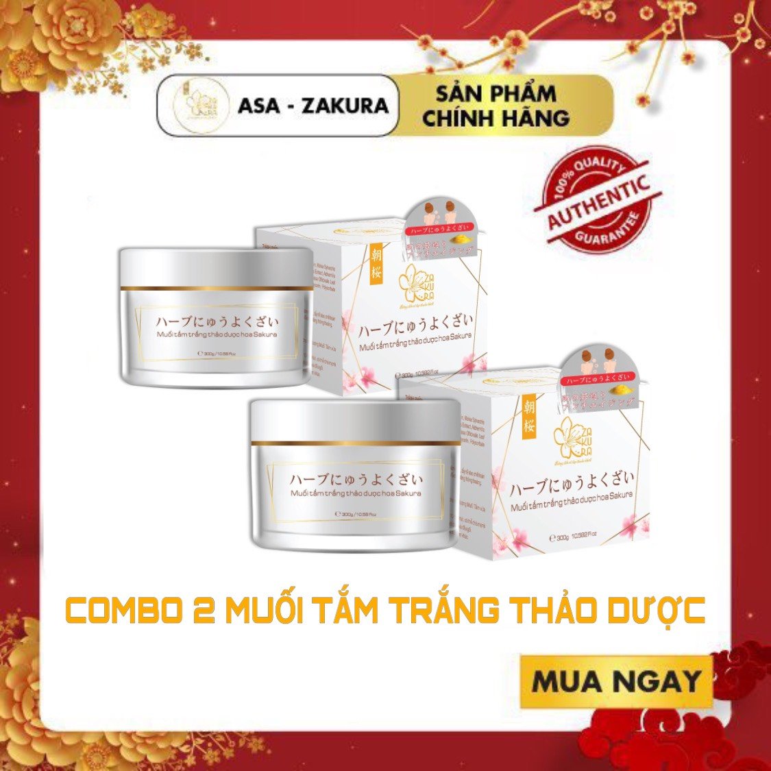 Combo 2 Muối tắm trắng thảo dược Asa Zakura - 100% hoàn toàn tự nhiên an toàn cho mọi loại da