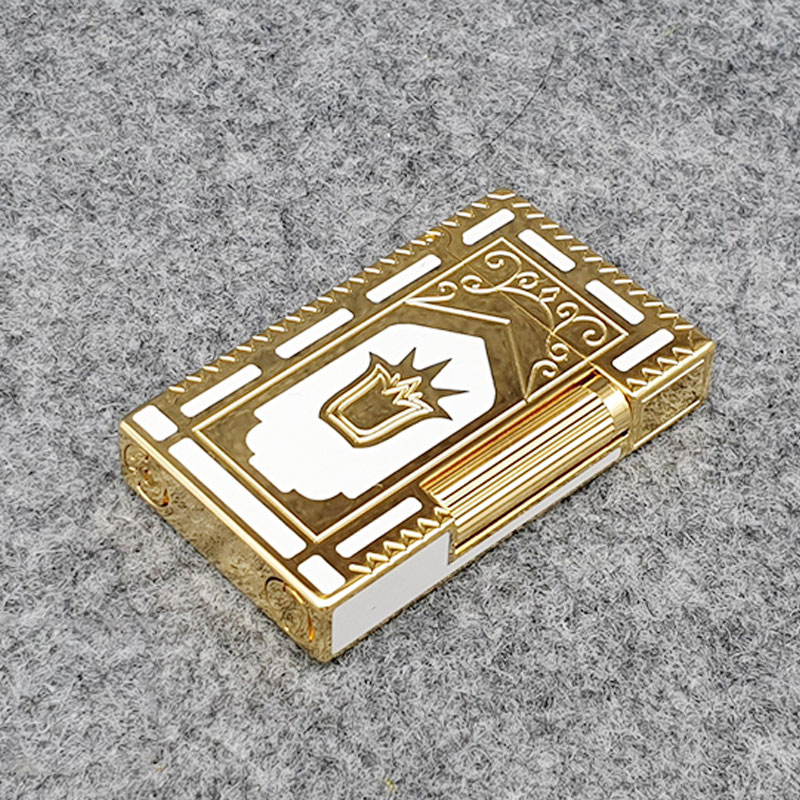 Vỏ Hột Quẹt Bật Lửa Gas Đá Upon D82V Thiết Kế Họa Tiết Sơn Mài Trắng Hoa Văn Hoàng Gia Cổ Điển Độc Đáo - Dùng Gas Đá Cao Cấp