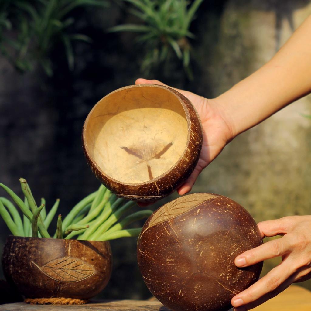 Tô/Chén/Bát gáo dừa khắc hoa văn Crus