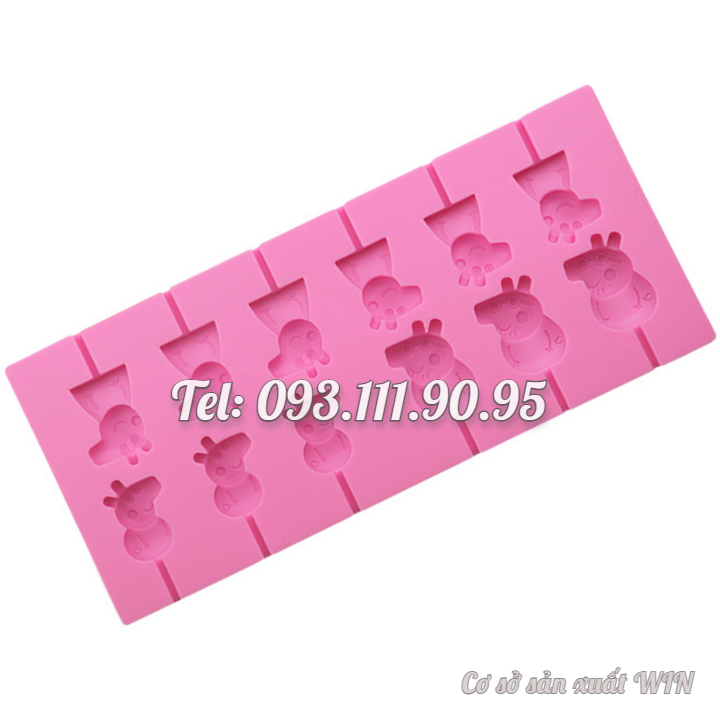 Khuôn silicon làm rau câu, kẹo dẻo, socola 12 heo con Cute Peppa - Mã số 1038