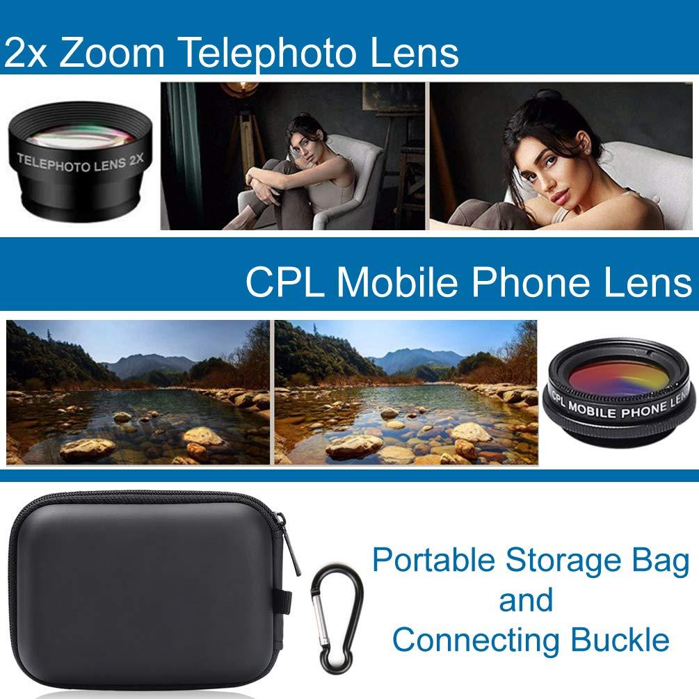 Bộ ống kính camera 7 trong 1 điện thoại, ống kính phổ quát, ống kính mắt cá 198 °, góc rộng 0,63x, ống kính macro 15 lần, CPL, kính vạn hoa, ống kính táo bạo, có khóa kéo