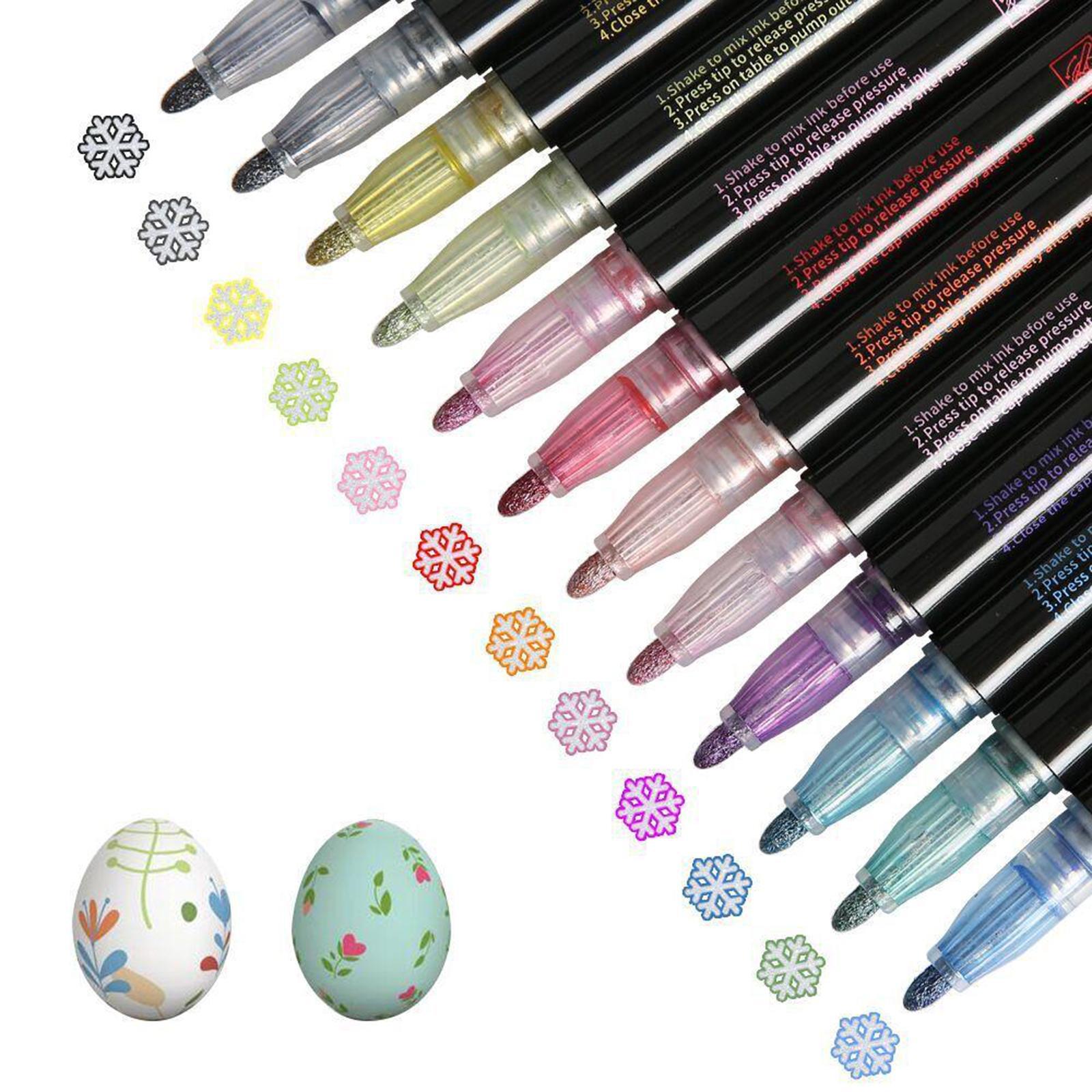 Double Line Outline Pen Metallic Markers 12 Colors Glitter Artist Pens DIY Craft