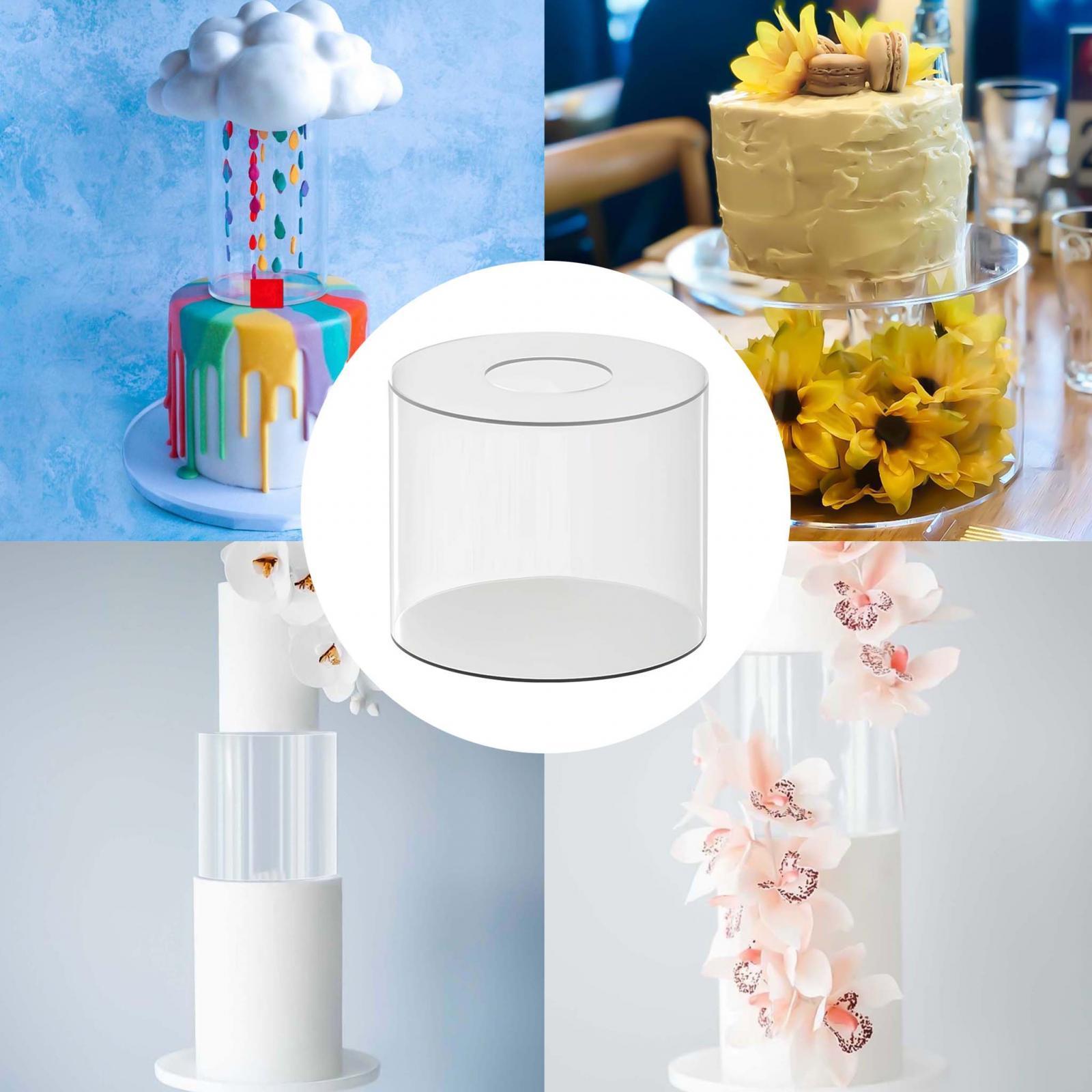 Cake Display Box Cylinder Stand Round Decorative Cake Tray Clear Acrylic Cake Stand Cake Tier for Birthday Display Food Tabletop Party Decor