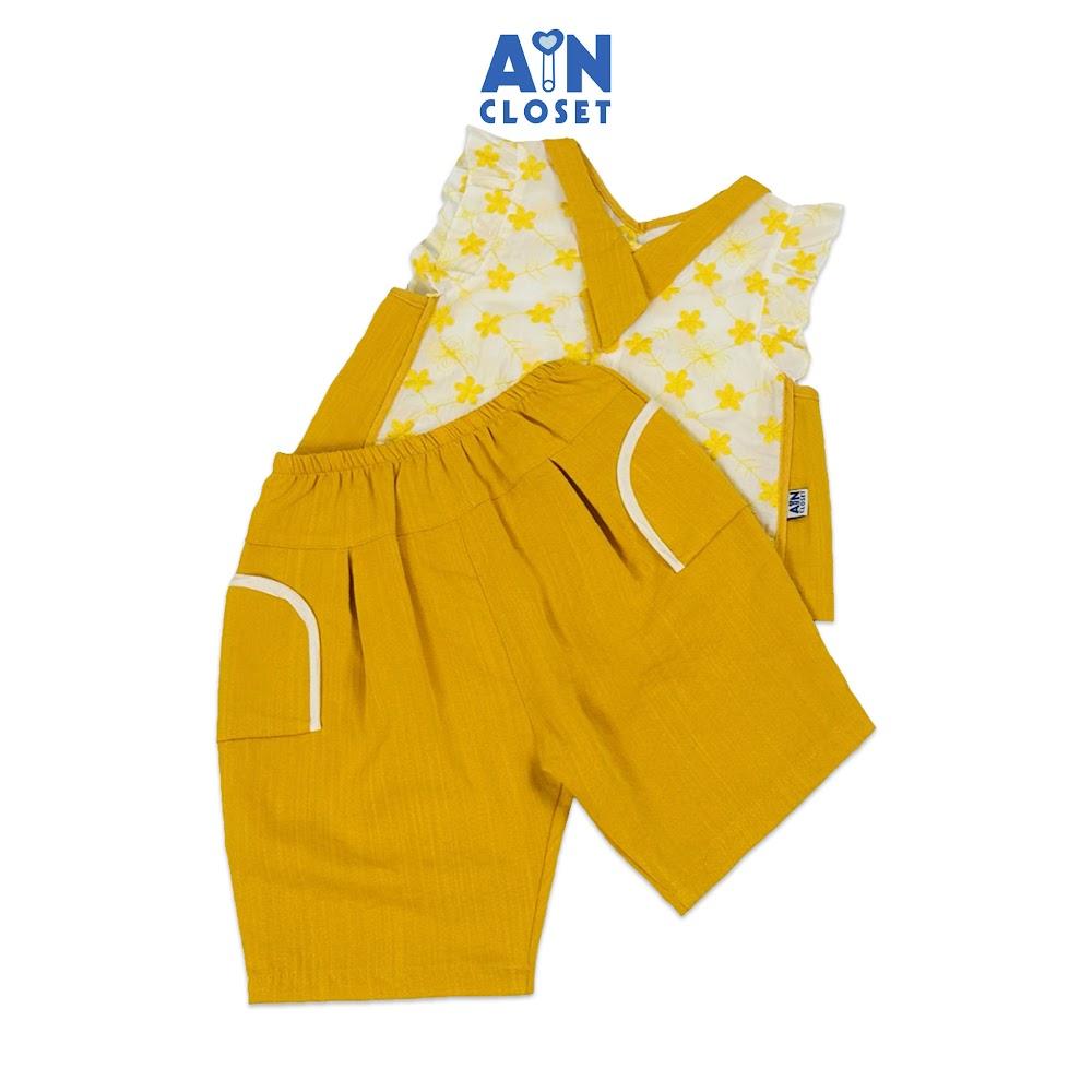 Bộ quần áo Lửng bé gái họa tiết Hoa Vàng cổ V cotton thêu - AICDBGN48G9X - AIN Closet