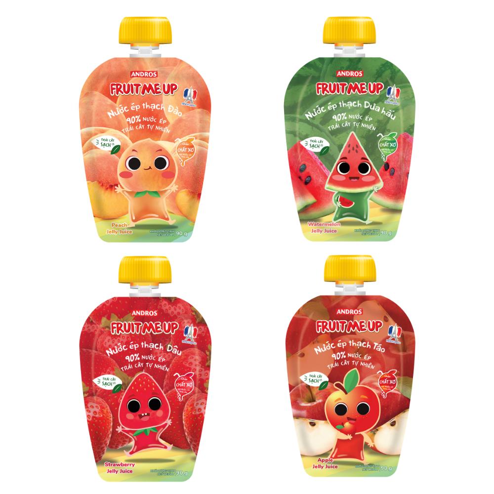 Combo 4 Túi Thạch Trái Cây 4 vị - 90% Nước Ép Trái Cây Thật - ANDROS FRUIT ME UP- 90gx4