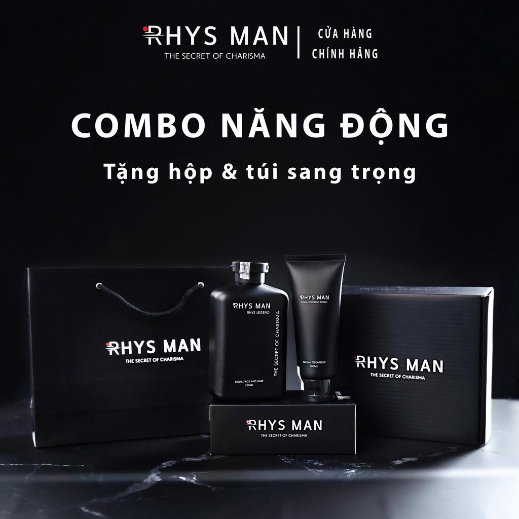 Combo sữa tắm gội nam Rhys Legend 3 in 1 350 ml &amp; Sữa rửa mặt nam hương dừa Rhys Coconut Fresh 100ml-Hàng chính hãng