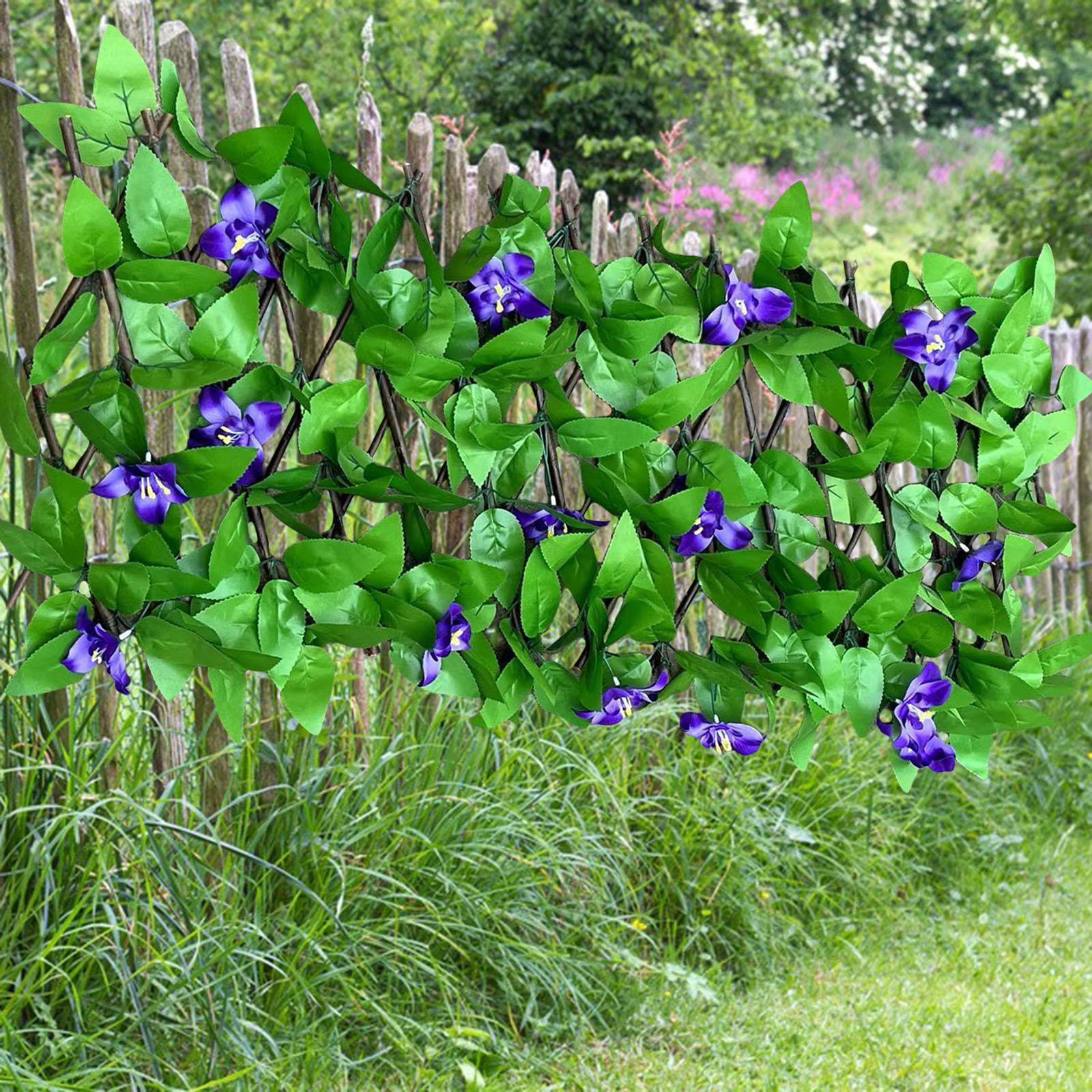Hedge Faux Privacy Screen Garden Expandable Fence Artificial Flowers& Leaves