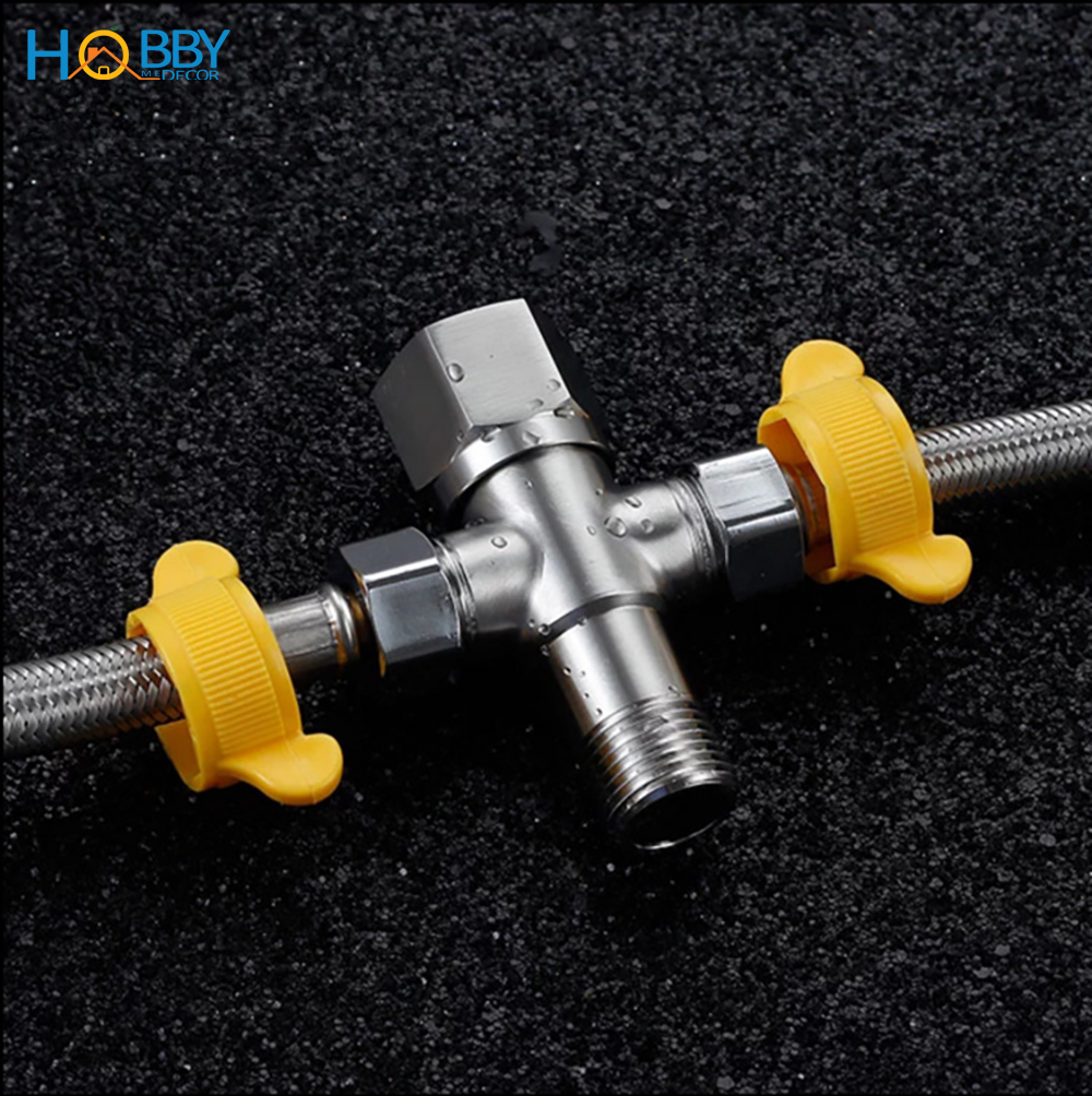 Van chia nước chữ T thành 2 dòng nước Inox 304 Hobby Home Decor DNT1 ren nối 21mm