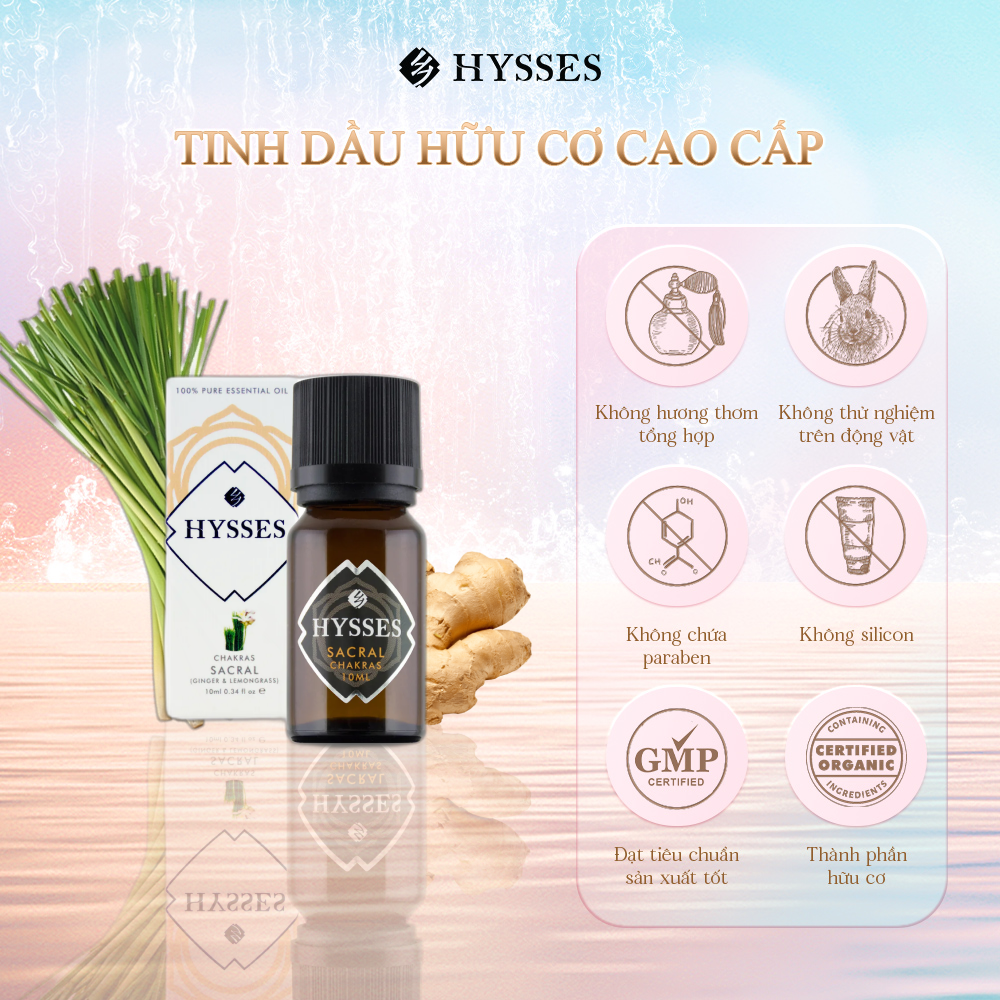 Tinh Dầu Cao Cấp Hysses Chakras Sacral Tăng Năng Lượng Luân Xa Hỗ Trợ Cải Thiện Luân Xa Sinh Lực Giúp Tăng Cảm Xúc Và Tinh Thần Với Gừng & Sả Chanh Hữu Cơ Tự Nhiên