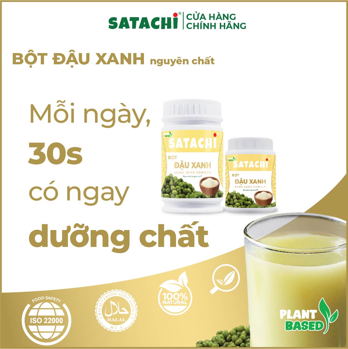 Bột Đậu Xanh nguyên chất SATACHI. Hộp 528g