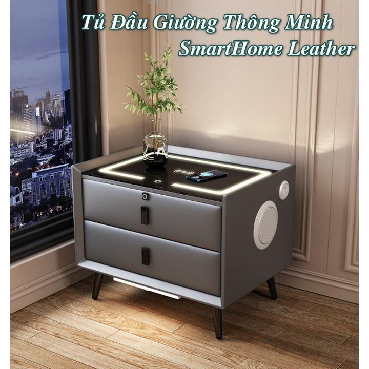 Tủ Để Đầu Giường Ngủ Thông Minh SmartHome Leather Tích Hợp Khóa Tủ Vân Tay, Sạc Không Dây, Đèn Ngủ Cảm Ứng