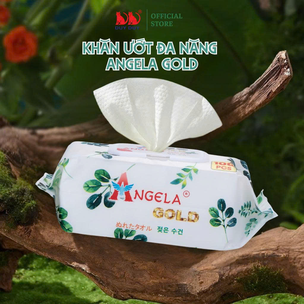 Khăn ướt cho bé Baby Angela Gold vải không dệt rayon cao cấp 100 miếng 18x20cm