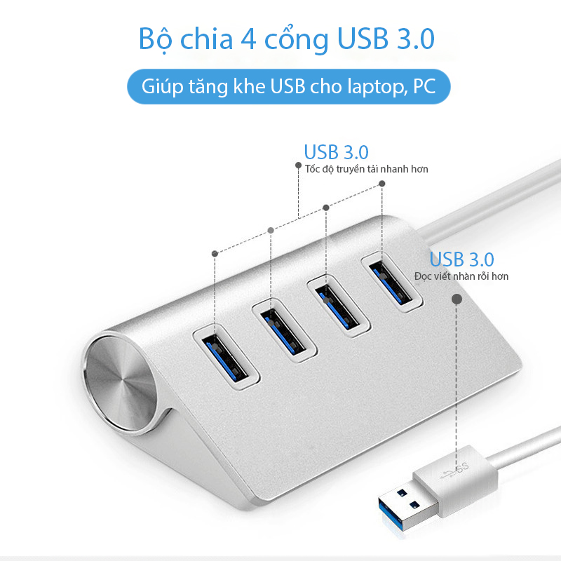 Hub bộ chia USB 3.0 MD1 tốc độ cực nhanh chất liệu hợp kim nhôm cực hiện đại có thể sử dụng cho nhiều thiết bị mà không bị chập chờn thích hợp cho cả máy tính và điện thoại