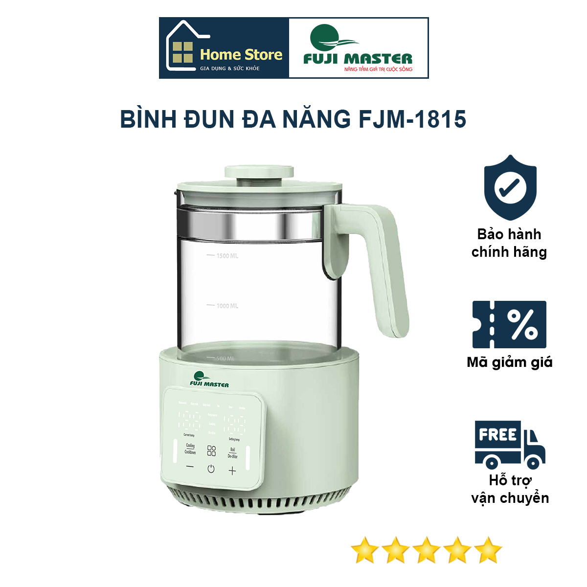 Bình đun nước pha sữa đa năng Fuji Master FJM-1815 - Hàng chính hãng