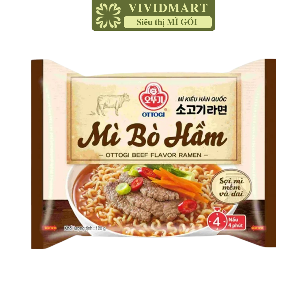 OTTOGI - Mì nấu Ottogi hương vị Bò hầm, Mì Bò hầm Ottogi, Mì Ottogi Bò hầm, Mì nấu Otogi ăn liền (120/gói)