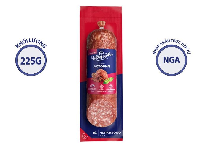 Xúc Xích hun khói Salami 225g, giò salami hun khói nhập khẩu Nga 225g,