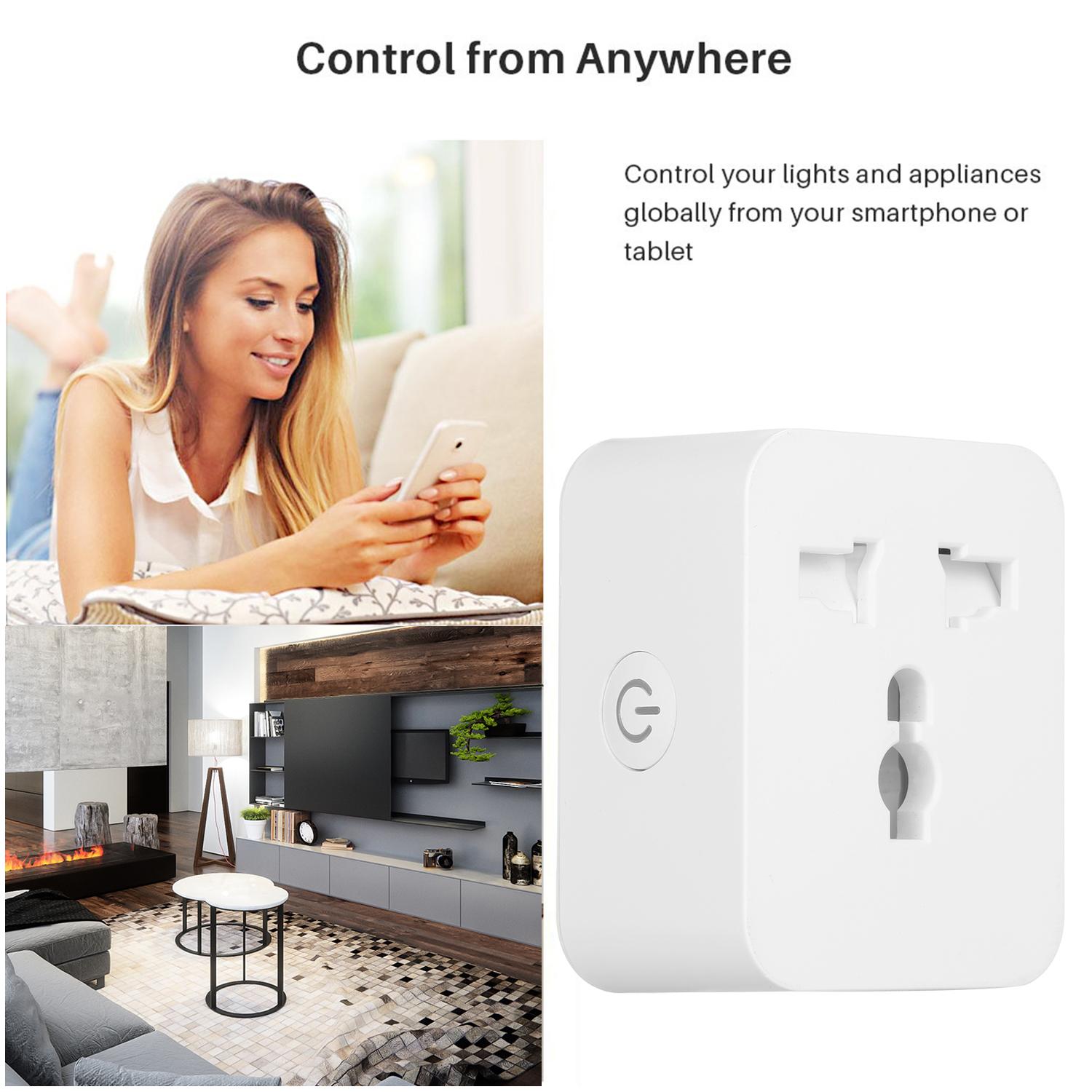 Universal WiFi Smart Plug Socket Compatible with Alexa Google Home No Hub Required APP Remote Control Timer Switch