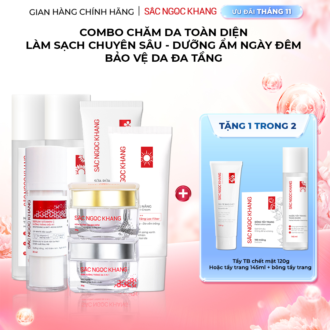 COMBO 7 món Chăm sóc da toàn diện dưỡng da cơ bản  kem dưỡng da ban ngày 30ml  ban đêm 30g  Serum dưỡng trắng diệu kì 30ml