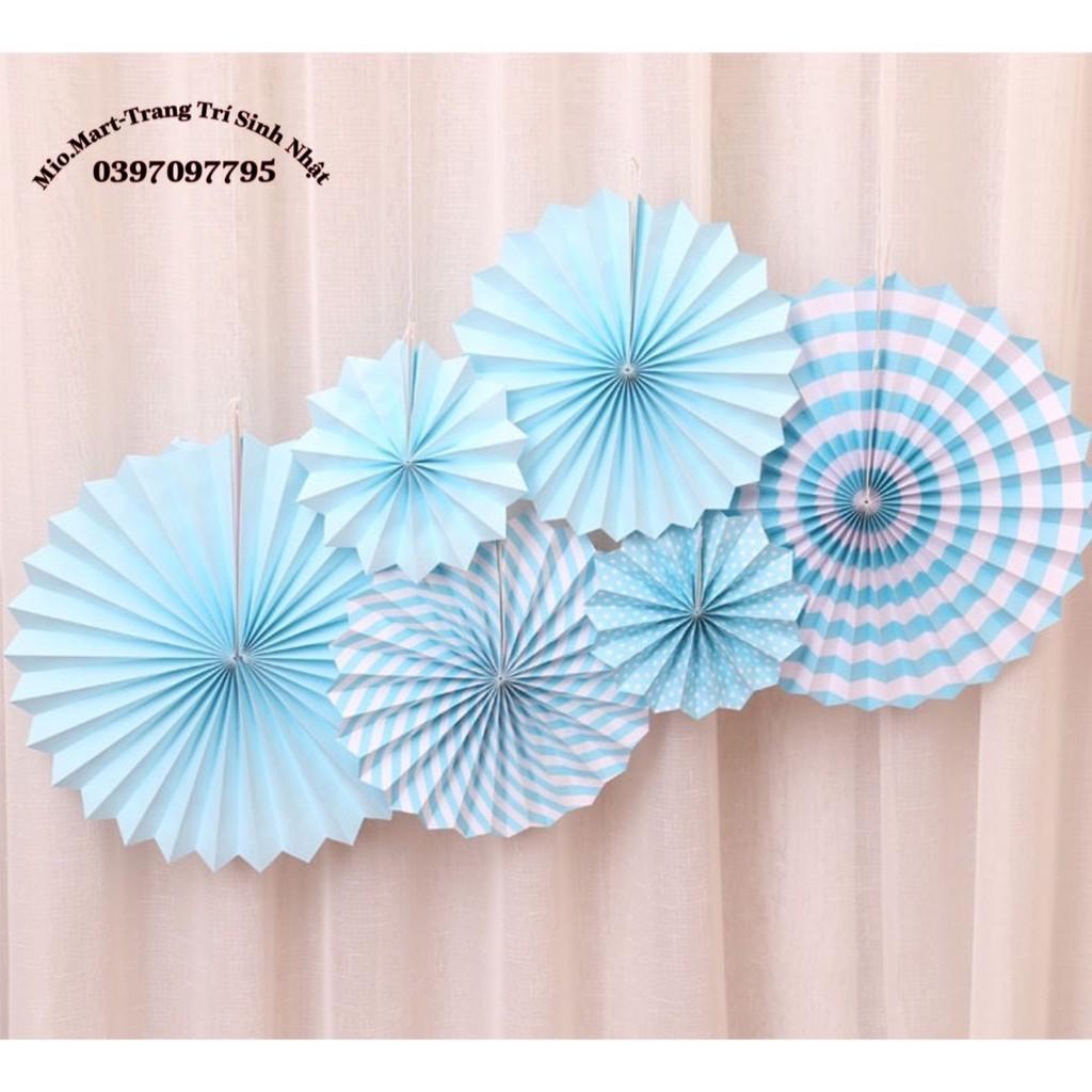 Bộ 6 Quạt Party Fan Trang Trí Bằng Giấy,2 Màu Xanh,Hồng Trang Trí Sinh Nhật Siêu Dễ Thương BB07