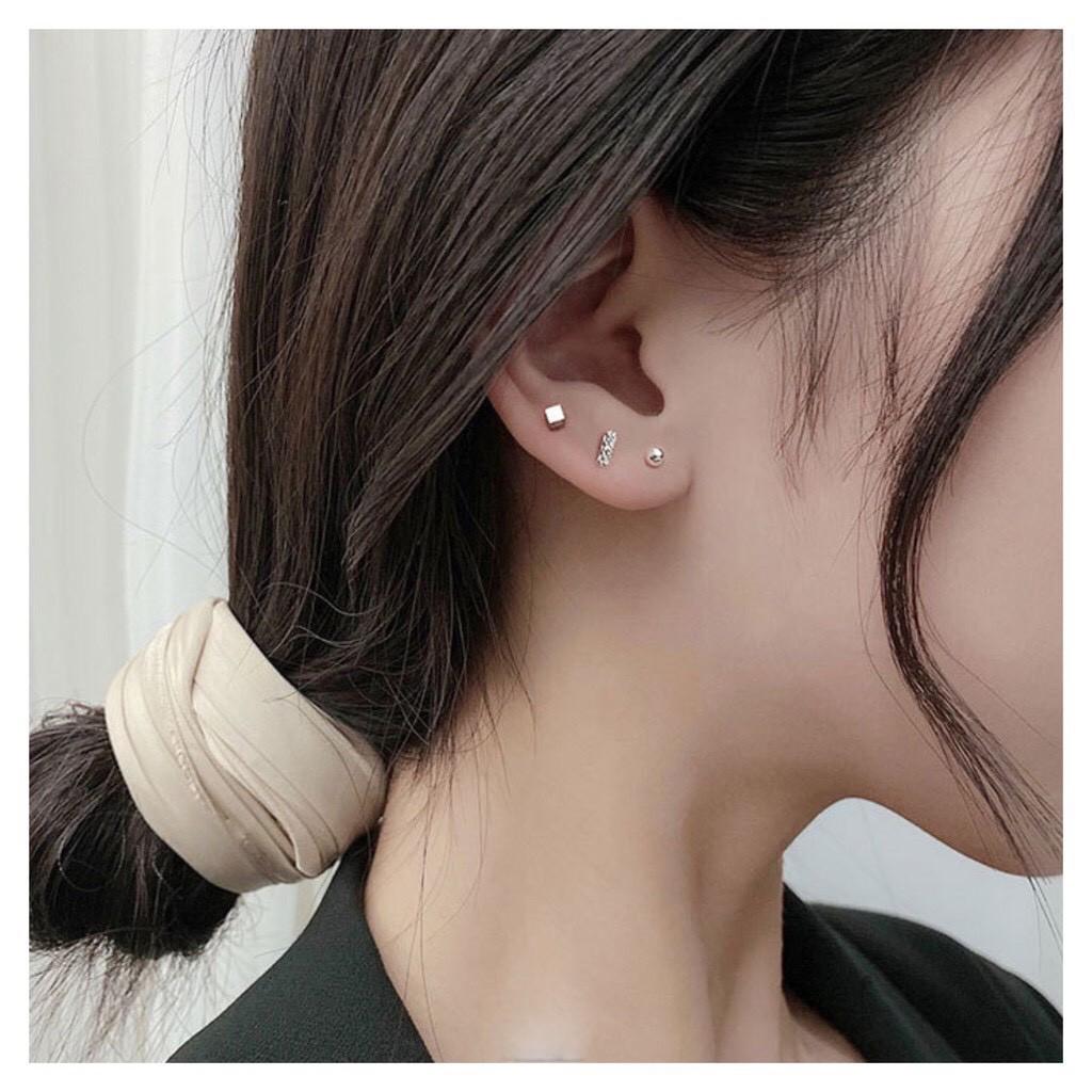 Set 5 khuyên tai nữ cá tính bạc 925 Pansy Store, bông tai nhỏ đính đá