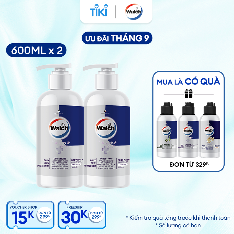 Combo 2 sữa tắm tinh dầu Walch tiêu diệt vi khuẩn, dưỡng ẩm mềm mịn, tái tạo làn da (600mlx2)