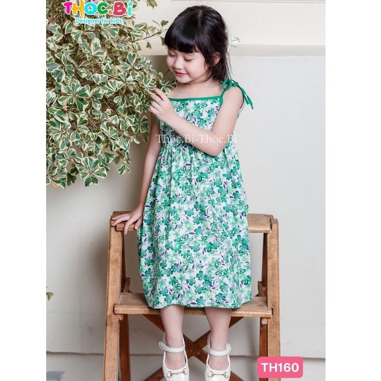 Đầm bé gái vải thô hoa 2 dây- 2 màu
