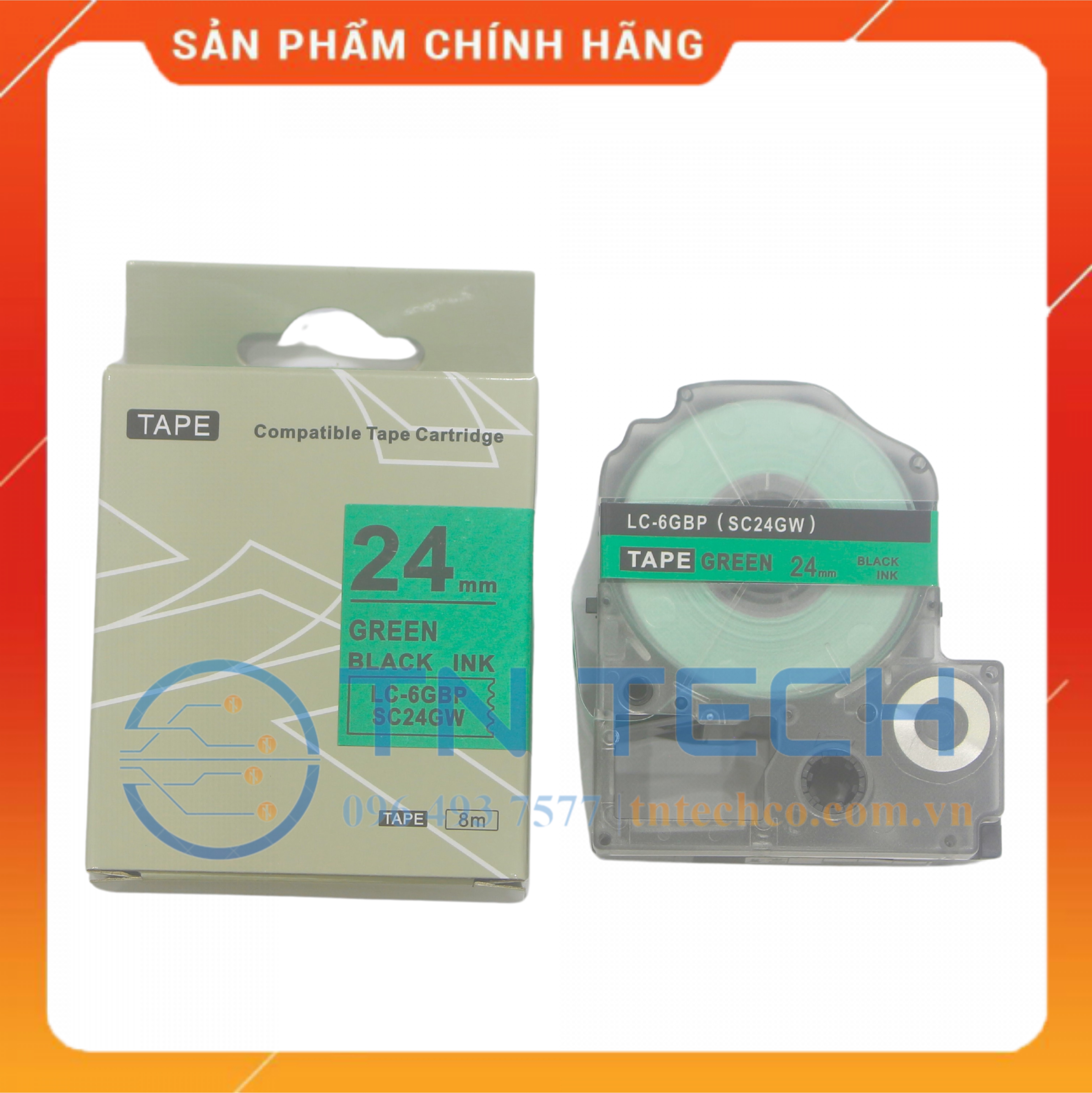 NHÃN IN TEPRA-EPSON LC-6GBP (SC24GW) – CHỮ ĐEN NỀN LÁ 24MM X 8M [Hàng nhập khẩu]