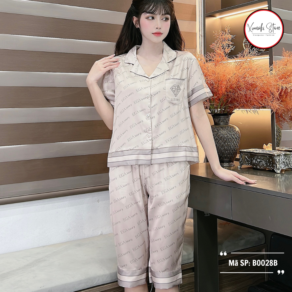 Bộ pyjama nữ áo cộc quần ngố họa tiết chữ chất lụa cao cấp nhiều màu Xumaki Store BO028B