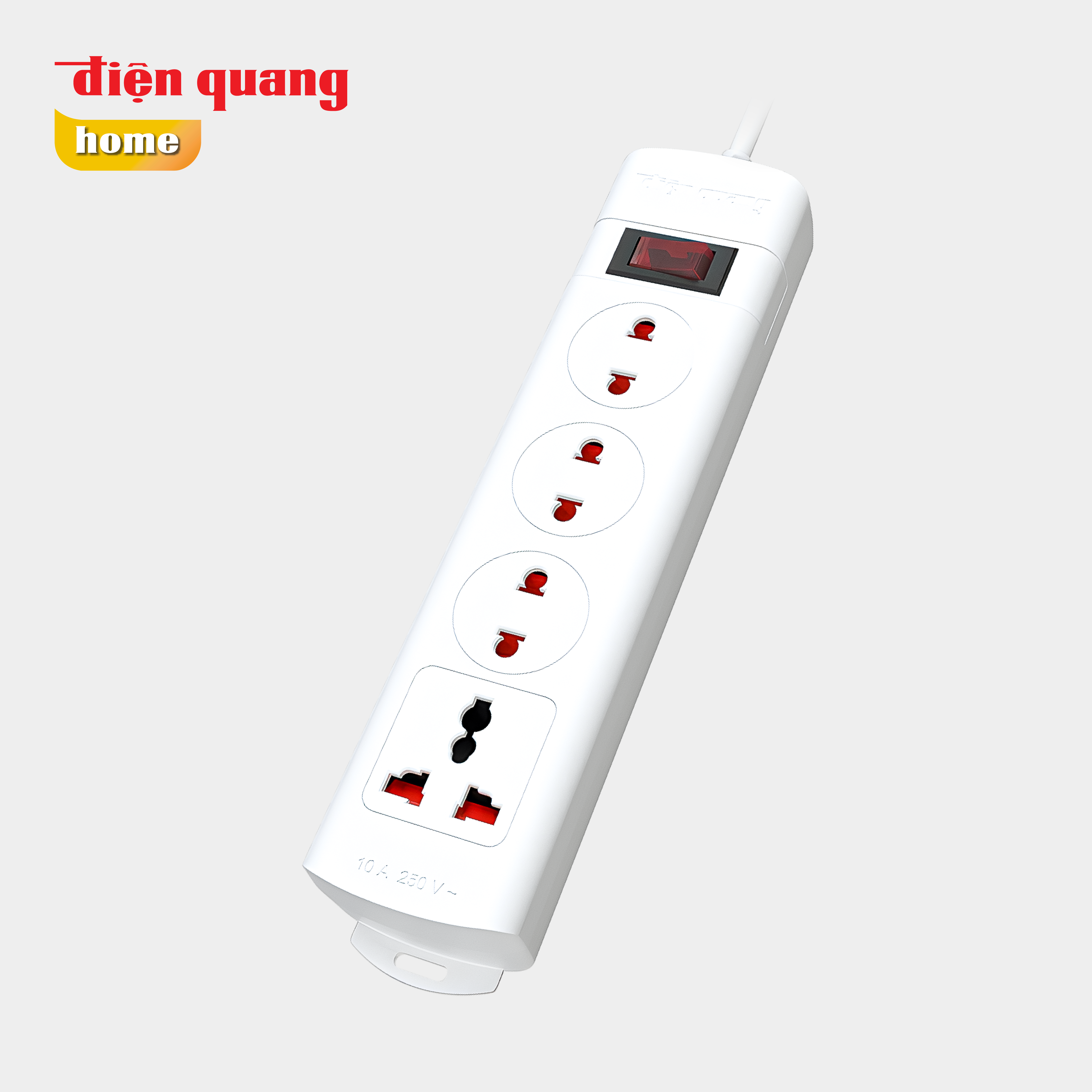 Ổ cắm Điện Quang ĐQ ESK 4W (1 công tắc, màu trắng. 4 lỗ - 3 lỗ 2 chấu – 1 lỗ 3 chấu)