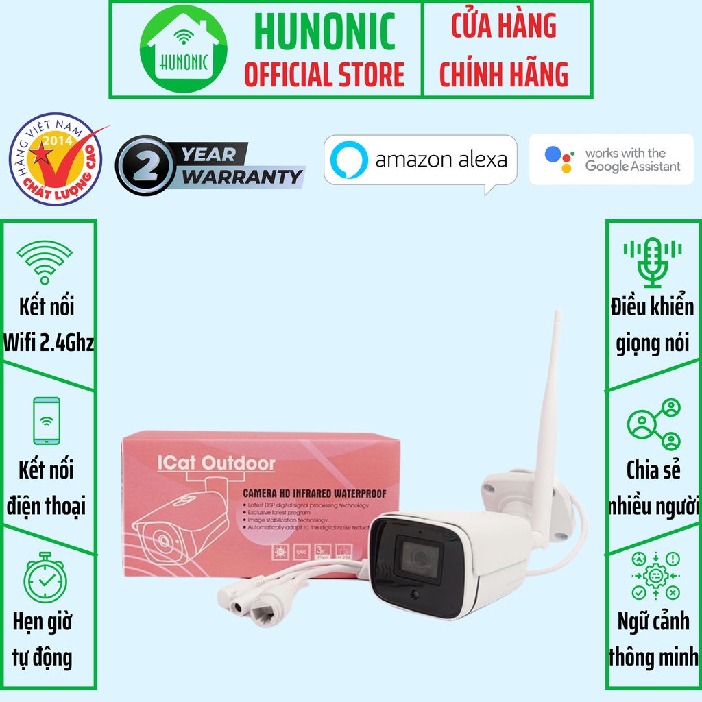 Camera Wifi ICat Outdoor ngoài trời chống nước IP66 Hàng chính hãng Hunonic