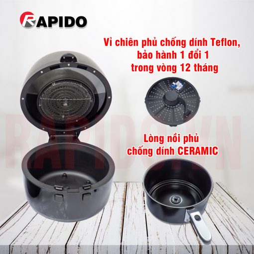 Nồi Chiên Không Dầu Rapido RAF6.5M LUX (Điều khiển cơ) - Hàng Chính Hãng