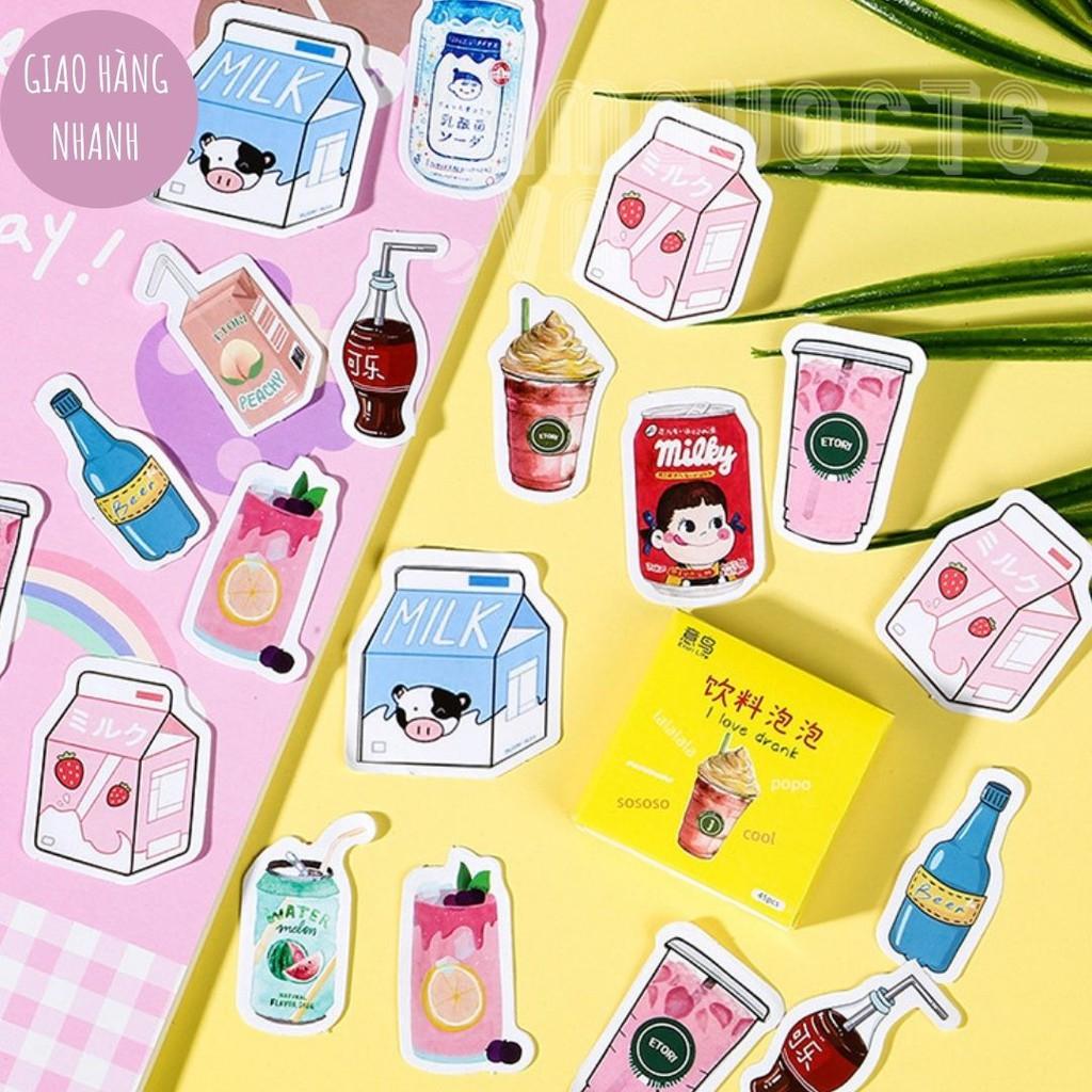 Hộp 45 sticker nhãn dán đáng yêu trang trí điện thoại vật dụng học tập gia đình Drink Bubble Box Sticker ST129