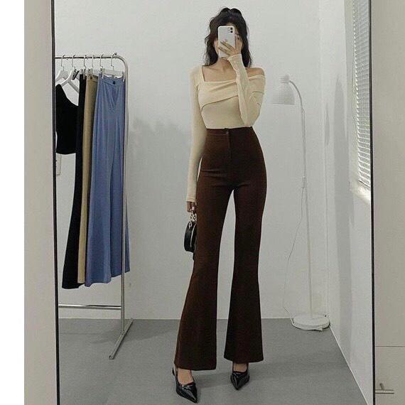 Quần ống loe 1 cúc quần vải ống loe Chất co giãn Tôn mông, tôn chân, tôn body dành cho phái đẹp