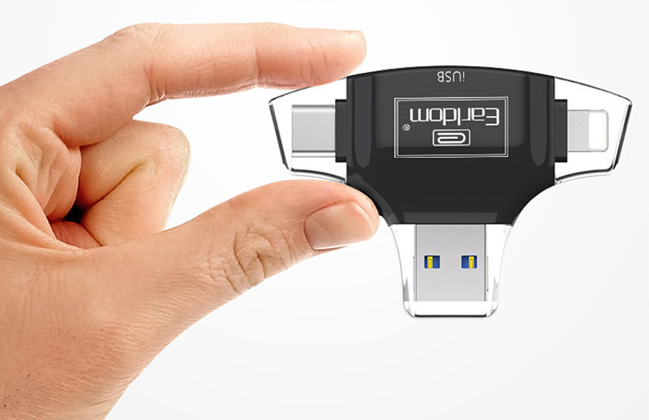 Đầu đọc thẻ 4 trong 1 (Lightning, Type-C, Android, USB) cho thẻ MicroSD và SD Earldom ET-OT31 - Hàng nhập khẩu