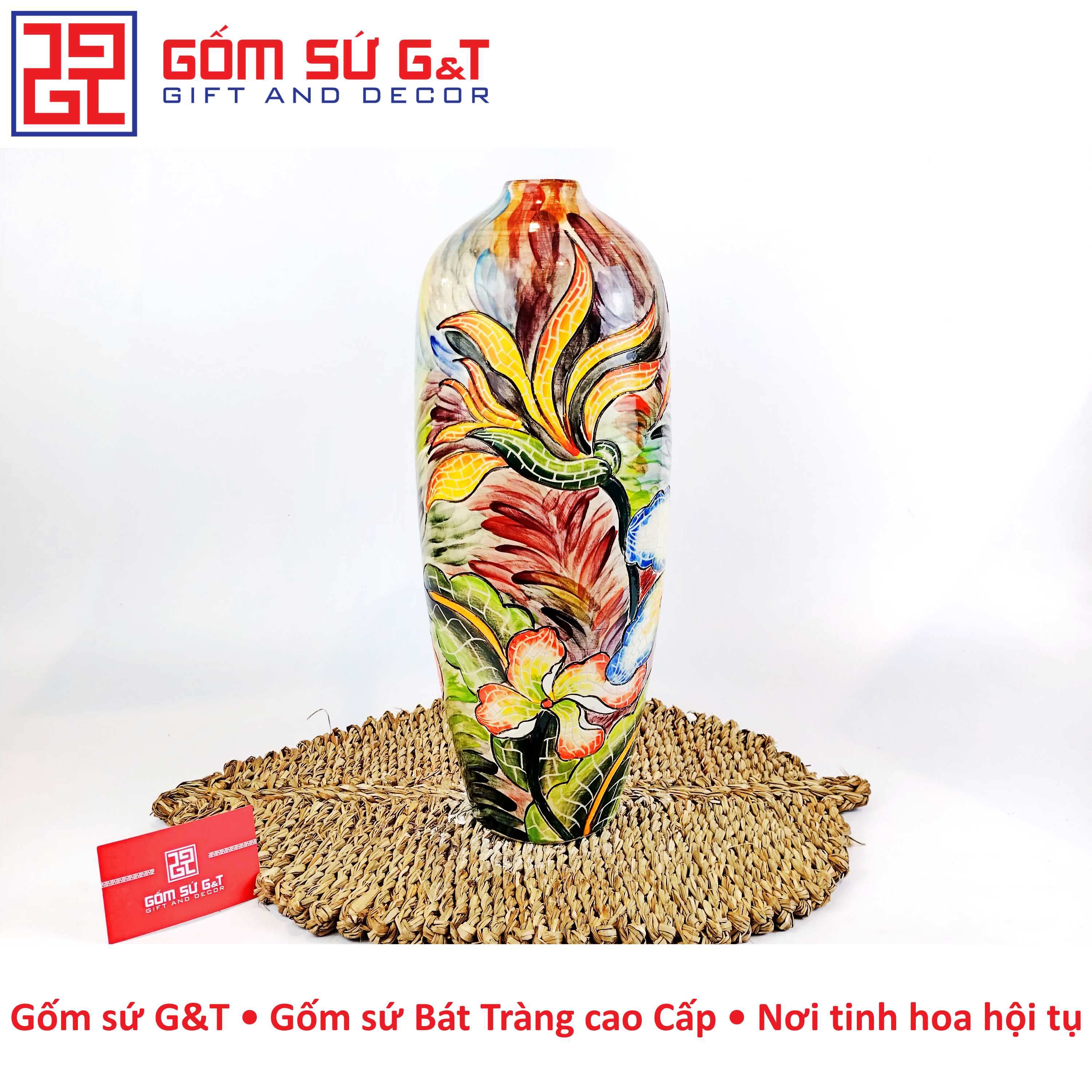 Lọ hoa dáng bom khắc hoa thiên điểu Gốm Sứ G&T
