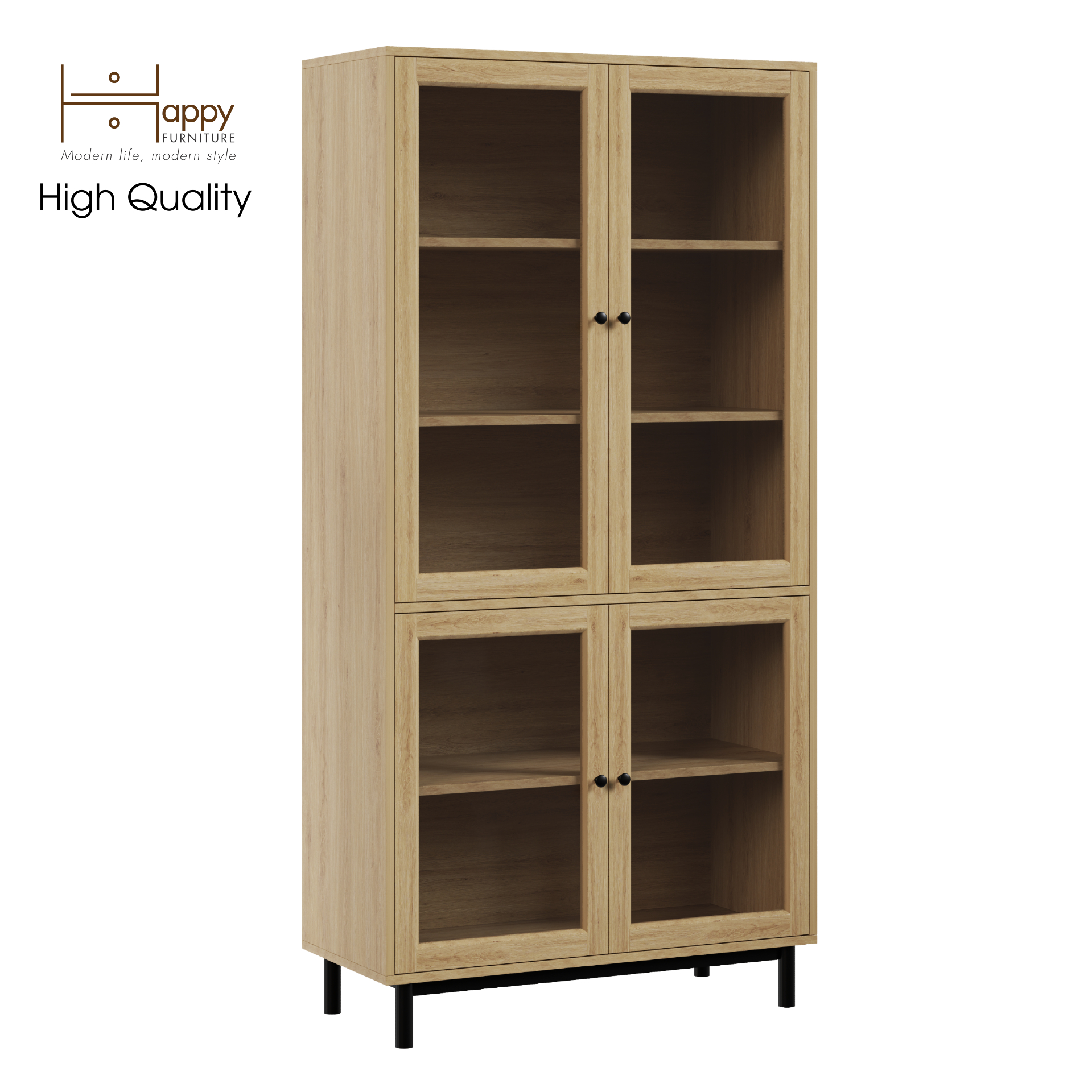[Happy Home Furniture] CATY , Kệ sách 5 tầng cửa kính - chân sắt ,  90cm x 39cm x 180cm (DxRxC), KSA_020