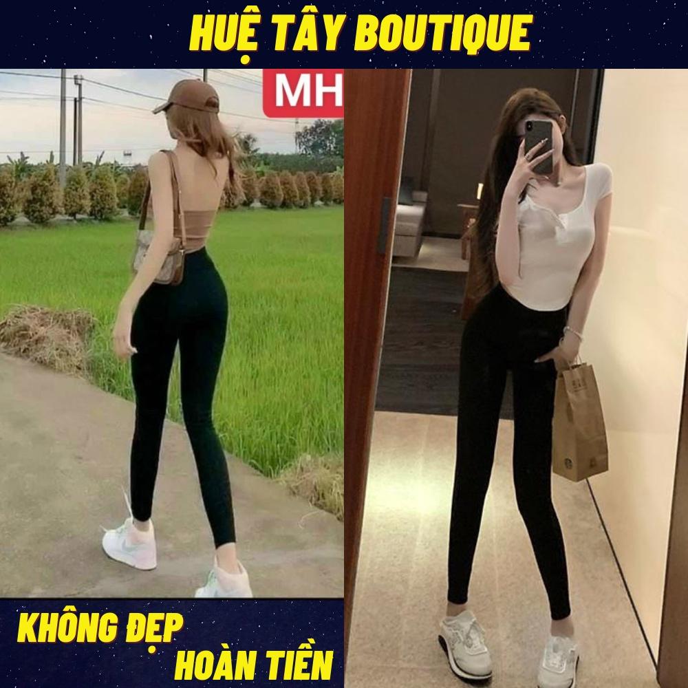 Quần leggin nữ, quần nữ lưng thun basic ôm body màu đen SKUQ-51