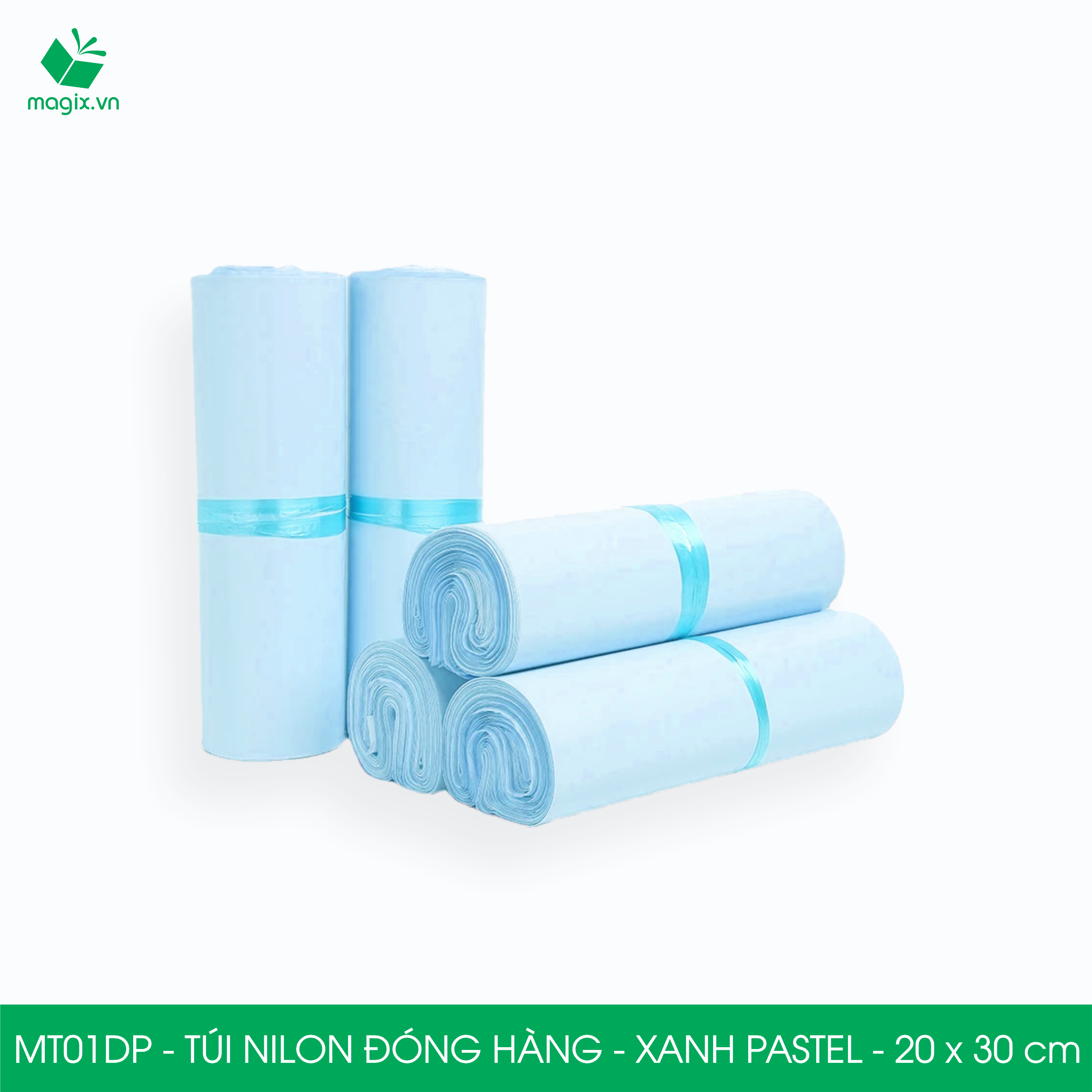 MT01DP - 20x30 cm - Túi nilon gói hàng - 100 túi niêm phong đóng hàng màu xanh pastel