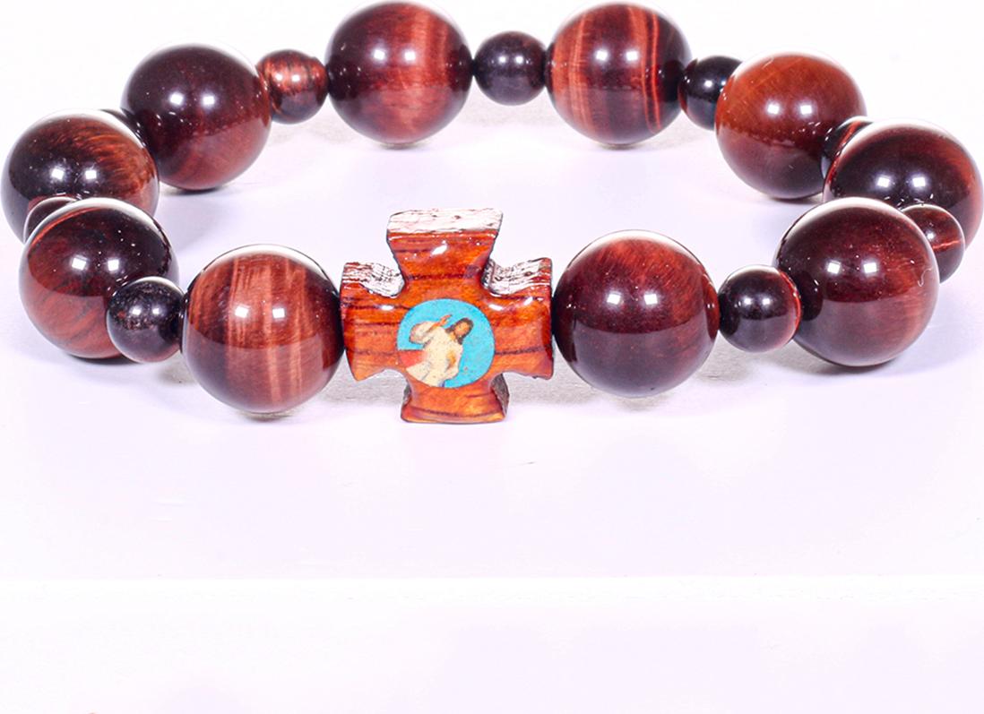 Vòng chuỗi mân côi đá thạch anh mắt hổ mix thánh giá gỗ hạt đá 12mm - Ngọc Quý Gemstones