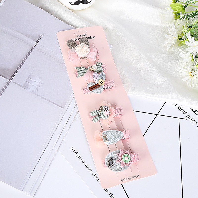 Set 6 Kẹp Tóc Mái Cao Cấp Nhiều Chi Tiết Dễ Thương Cho Bé Gái