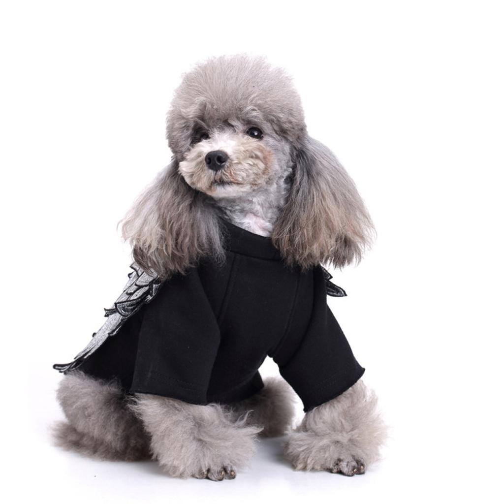 Angel Wings Pet Dog Cat Cotton Clothes Coat Autumn Winter Apparel Black S