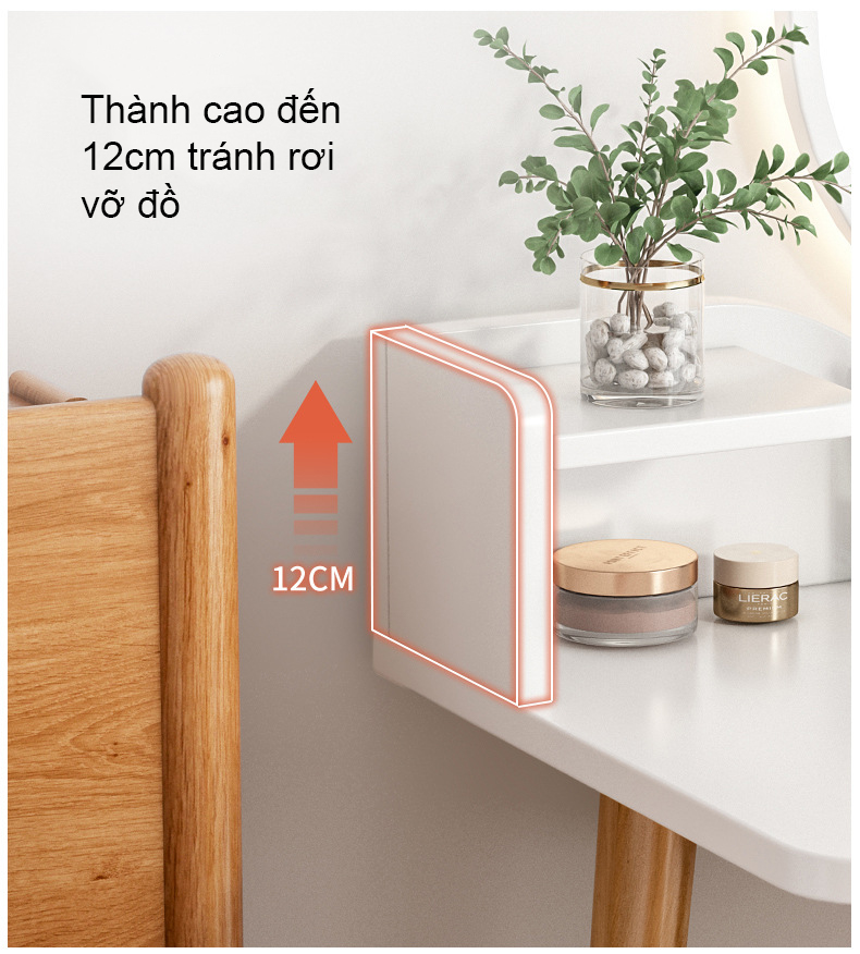 Bàn trang điểm phong cách Bắc Âu thiết kế hiện đại tích hợp đèn LED cảm ứng thông minh, chất liệu gỗ cao cấp, bền bỉ