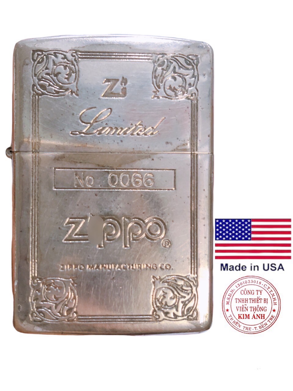 Bật lửa Mỹ Lacke bạc khắc ăn mòn full nắp ZI Limited No.0066 ( bản giới hạn), Hàng nhập Mỹ
