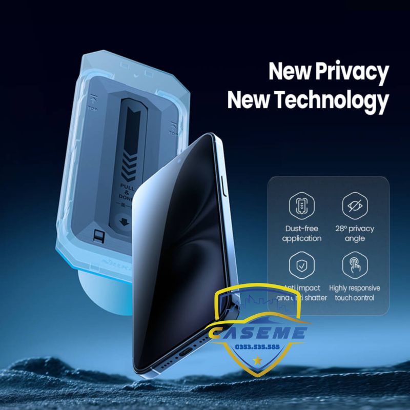 Kính cường lực chống nhìn trộm cho iPhone 16 Pro Max, iPhone 16 Pro, iPhone 16 Plus, iPhone 16 hiệu Nillkin Guardian bảo vệ quyền riêng tư , chống vỡ, chống xước màn hình cao cấp - Hàng chính hãng