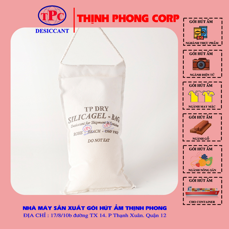 Túi Hút Ẩm Silicagel 200-500gram vải trắng dây treo