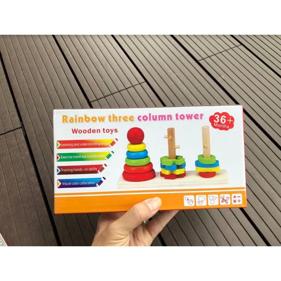 Rainbow Three Montessori- Thả hình khối cầu vồng ziczac 3 cọc