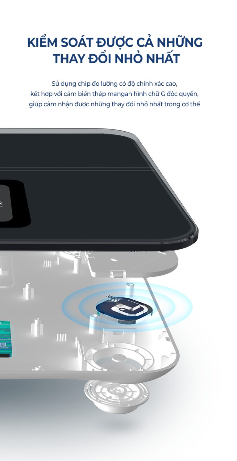Cân điện tử sức khỏe thông minh Rapido RSB05–BS kết nối bluetooth, đo 21 chỉ số, bảo hành 12 tháng