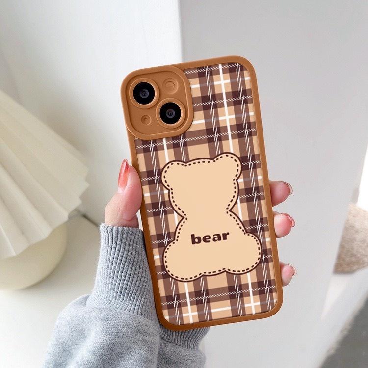 Ốp Lưng lP Bear Caro Lưng Bóng Viền Vuông 6/6plus/6s/6splus/7/7plus/8/8plus/x/xr/xs/11/12/13/pro/max/plus/promax