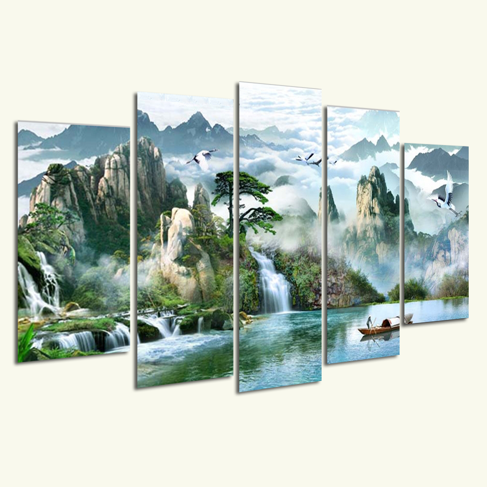 Tranh treo Tường 3D Thác nước sơn thủy ST905157- Khung tranh treo tường
