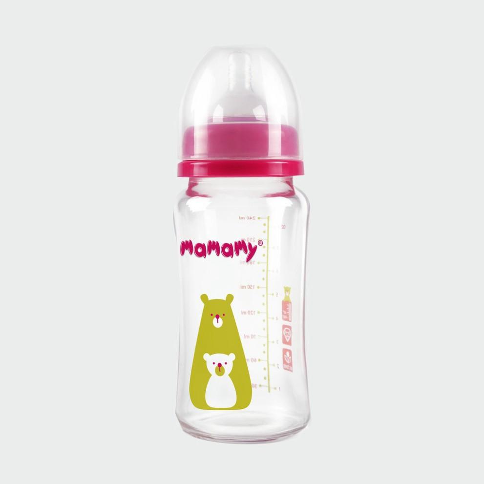 Bình sữa thủy tinh cổ rộng chống sặc, chống đầy hơi cho bé Mamamy 240ml [MẪU MỚI